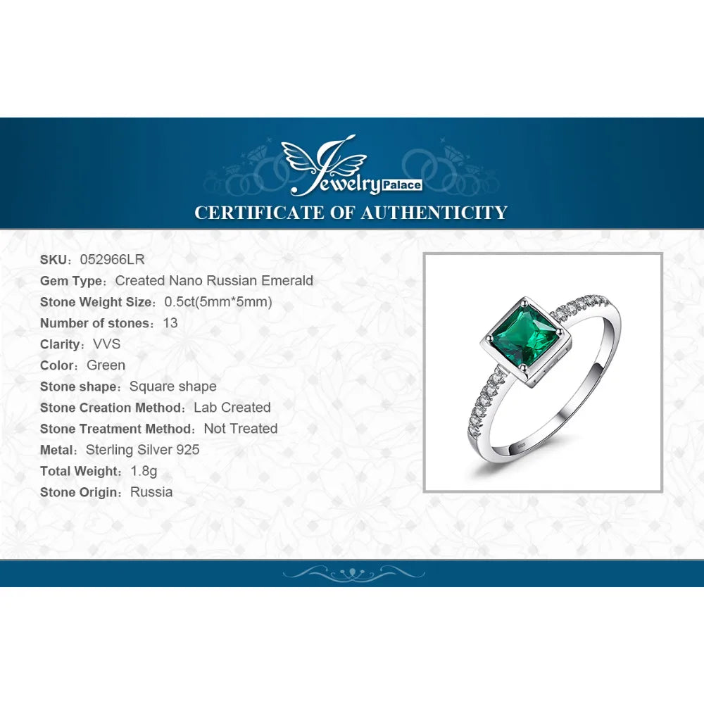 Square Simulated Nano Emerald 925 Sterling Silver Ring for Women Trendy Gemstone Gift