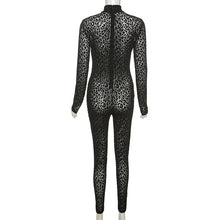 Load image into Gallery viewer, Leopard Transparent Jumpsuits Women Skinny Back Zip Mock Neck Black Sexy Hot Animal Print Slim Clubwear
