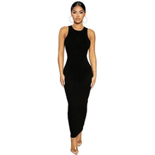 Load image into Gallery viewer, Ribbed Knitted Autumn Black Maxi Dress Women Sexy Party Bodycon Long Dress Round Neck Tight Dresses
