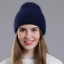 Load image into Gallery viewer, Winter Hat Fashion Real Rabbit Fur Hats For Women Warm Skullies Beanies With Sequins High Flanging Knitted Caps
