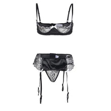 Load image into Gallery viewer, Plus Size Half Cup Sexy Bra Push Up Set Garter Belt Women Lingerie Suit
