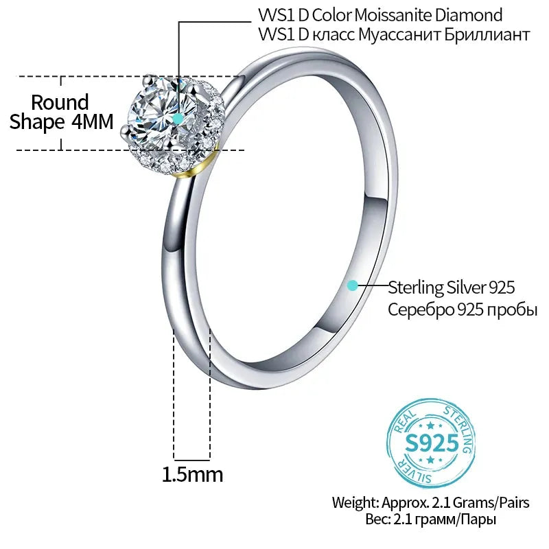 0.34CT Moissanite Rings for Women 925 Sterling Silver 18K Gold Plated lab Diamond ring