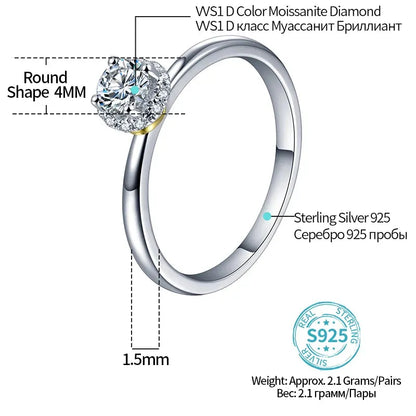 0.34CT Moissanite Rings for Women 925 Sterling Silver 18K Gold Plated lab Diamond ring