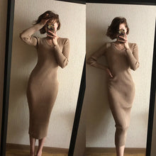 Load image into Gallery viewer, Women Autumn Knitted Dress V Neck Sexy Slim Elastic Oversized Basic Bodycon Sweater Dress
