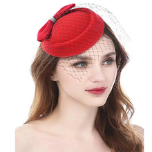 Load image into Gallery viewer, Women Pillbox Hat Trendy Bow Fascinator Hat Headwear With Veils For Wedding Party Church Cocktail Party Hat
