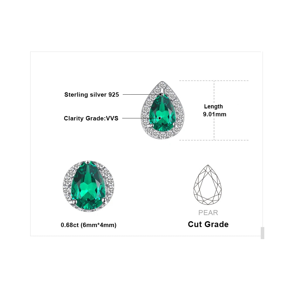 Pear Green Simulated Nano Emerald 925 Sterling Silver Stud Earrings for Women Gemstones Statement Earrings Jewelry