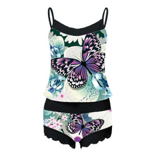 Load image into Gallery viewer, Women Butterfly Print Pajama Sets Sleeveless Lace Cami Shorts Lingerie Sleepwear Set
