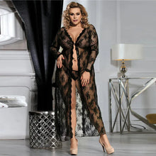 Load image into Gallery viewer, Curve Sleepwear Dress Long Sleeve Nightwear Transparent Lace Nightgown
