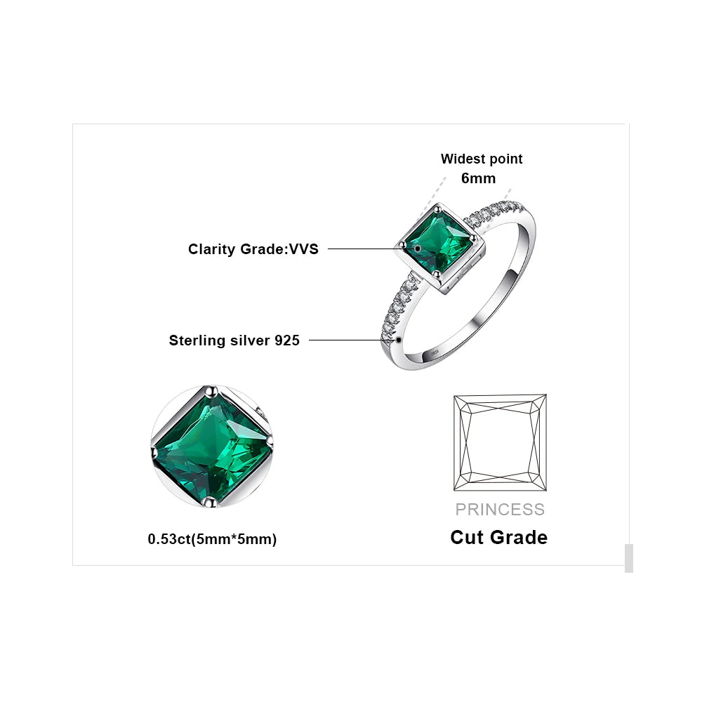 Square Simulated Nano Emerald 925 Sterling Silver Ring for Women Trendy Gemstone Gift