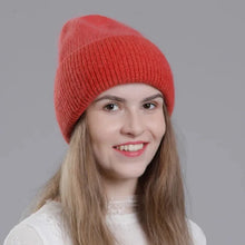 Load image into Gallery viewer, Real Rabbit Fur Hat Winter Warm Beanies For Women Fashion Cute With Decorate Rhinestone Cap Female Casual Knitted Hats
