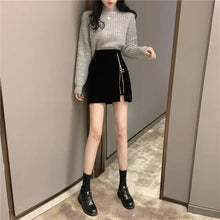 Load image into Gallery viewer, Black Mini Skirt Women Velvet Short Pencil Skirt Korean Ladies Sexy Office Wear High Waist Skirts
