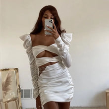 Load image into Gallery viewer, Diamond Ruched Bandage Lace Up Hollow Out Sexy Women&#39;s Dress Bodycon Club Party Dresses
