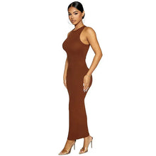 Load image into Gallery viewer, Ribbed Knitted Autumn Black Maxi Dress Women Sexy Party Bodycon Long Dress Round Neck Tight Dresses
