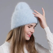 Load image into Gallery viewer, Winter Hat Fashion Real Rabbit Fur Hats For Women Warm Skullies Beanies With Sequins High Flanging Knitted Caps
