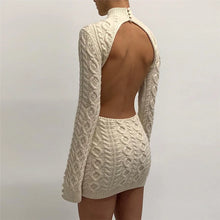 Load image into Gallery viewer, Fall Winter Fashion Twist Knitted Long Sleeve Backless Mini Dress for Women Elegant Warm Dresses
