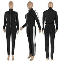 Load image into Gallery viewer, Prowow Women Tracksuits Zipper Long Sleeve Coat Pant Two Piece Striped Sportswear Spring Female Jogging Fitness Clotheing Set
