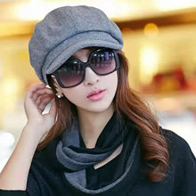 Load image into Gallery viewer, Women Autumn Winter Wool Beret Hat for Women Female Solid Octagonal Cap Black Red
