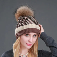 Load image into Gallery viewer, New Double layer Plus Velvet Warm Hat Winter Knitted Beanie Fashion Hats For Women Natural Raccoon Fur Pompom
