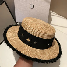 Load image into Gallery viewer, Ladies Sun Fedora Hats Small Bee Straw Hat European And American Retro Hat Female Sunshade Flat Cap
