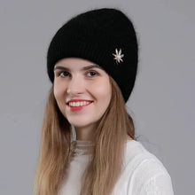 Load image into Gallery viewer, Real Rabbit Fur Hat Winter Warm Beanies For Women Fashion Cute With Decorate Rhinestone Cap Female Casual Knitted Hats
