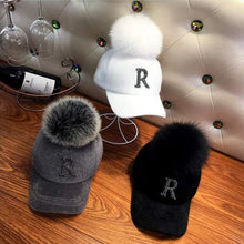 Load image into Gallery viewer, Autumn Winter Warm Baseball Cap Women Rhinestone Letter Pompom Hip Hop Caps Ladies Girls Fur Ball Casual Sun Hats
