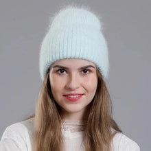 Load image into Gallery viewer, Winter Hat Fashion Real Rabbit Fur Hats For Women Warm Skullies Beanies With Sequins High Flanging Knitted Caps
