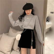 Load image into Gallery viewer, Black Mini Skirt Women Velvet Short Pencil Skirt Korean Ladies Sexy Office Wear High Waist Skirts
