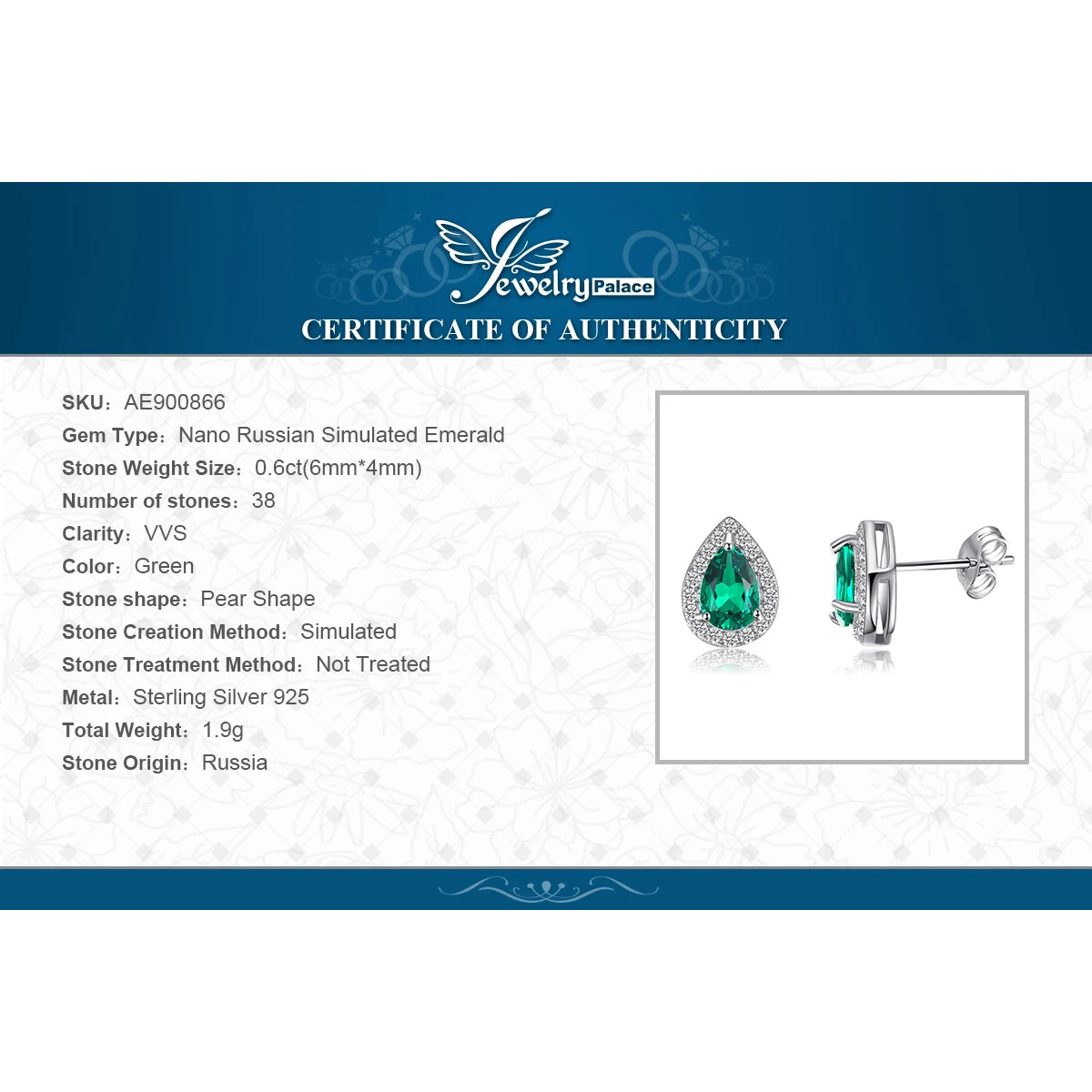 Pear Green Simulated Nano Emerald 925 Sterling Silver Stud Earrings for Women Gemstones Statement Earrings Jewelry