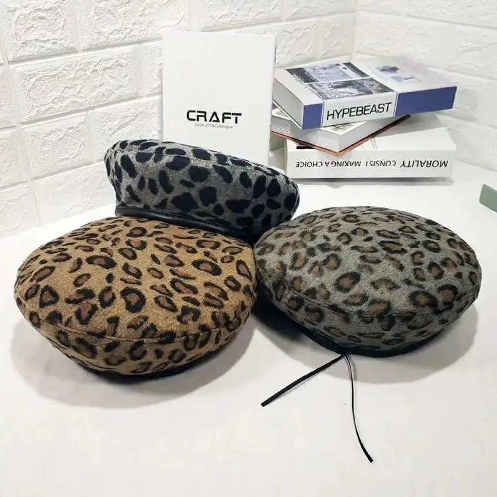 Women's Hat Cute Beret Vintage Hats For Women Leopard Felt Hat Beanie Woolen Winter Hat - Shop & Buy