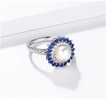 Load image into Gallery viewer, Natural Freshwater Pearl Sapphire Sterling Silver Women&#39;s Ring Round 7mm Pearl Classic Style
