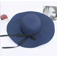 Load image into Gallery viewer, Summer Sunscreen Straw Big Brim Bow Ribbon Hat Solid Handmade Fisherman Hat
