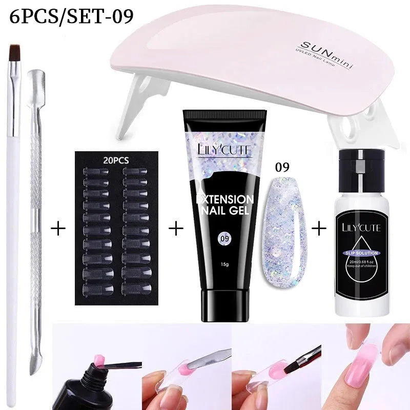 15ml Nail Extension Gel Set With 36W LED Lamp Tool Full Manicure Kit Finger Quick Extend Construction Hard Gel Varnish - Shop & Buy