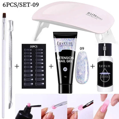 15ML Manicure Set Quick Nail Extension Gel With 6W UV Lamp Dryer Finger Extend Mold Slip Solution Nail Art Tools Kit - Shop & Buy