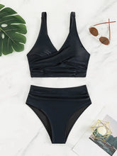 Load image into Gallery viewer, Summer Women V Neck Black Bikini Set High Waist Straps Swimwear for Women
