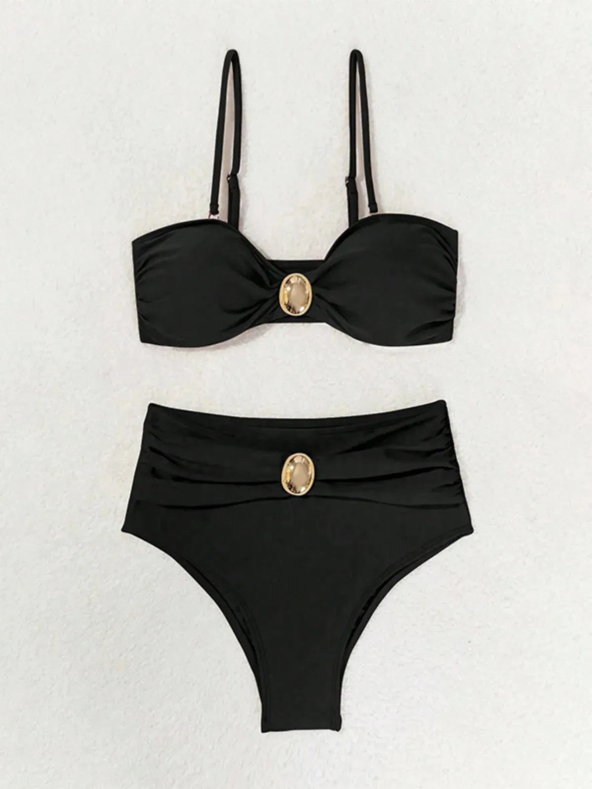 Women's Solid Color Two Piece Swimsuit Luxury Gemstone High Waist Bikini Set Sexy Suspender Backless Beachvacation Swimwear - Shop & Buy