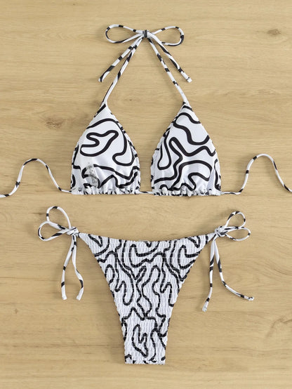 Women's Black White Stripe Print 2 Piece Bikini Summer Beach Vacation Sexy Mini Swimsuit - Shop & Buy