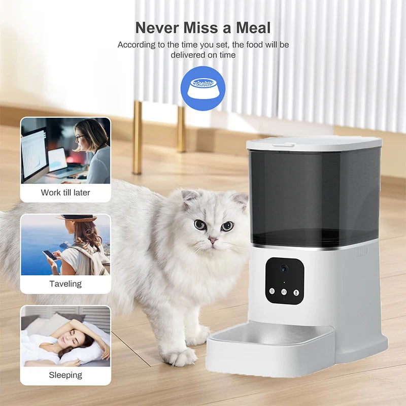 6L Cat Feeder Video Camera Smart Timing Pet Feeder For Cats Dog WiFi APP Intelligent Dry Autom Food Dispenser With Voice Recorde