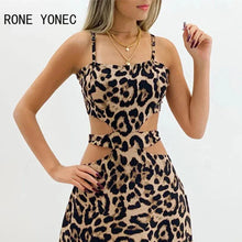 Load image into Gallery viewer, Women Elegant Lace Up Sexy Leopard Pattern Spaghetti Straps Midriff Ruffles Maxi Sexy Dresses
