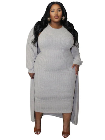 Plus Size Dress Sets 2 Piece Outfits  Maxi Dresses Out Wear Coat Cloak Sexy Matching Suit Fall