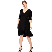 Load image into Gallery viewer, Plus Size Sexy V-neck Elegant Wrap Summer Dress Women Ruffle Trim Tie Back Half Sleeve A-line Work Dress
