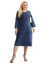 Load image into Gallery viewer, Women&#39;s Plus Size Denim Dress Round Neck Autumn Chic Elegant Dresses For Chubby Women Knitted Cotton Dress
