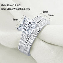 Load image into Gallery viewer, 2 Pcs 925 Sterling Silver Wedding Rings Set for Women 7*7mm Princess Cut 5A Zircon Jewelry Engagement Ring
