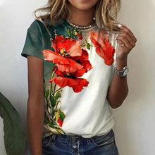 Load image into Gallery viewer, Women&#39;s T-shirts Fashion Floral Theme T Shirt Floral Plants Tees Summer Clothing
