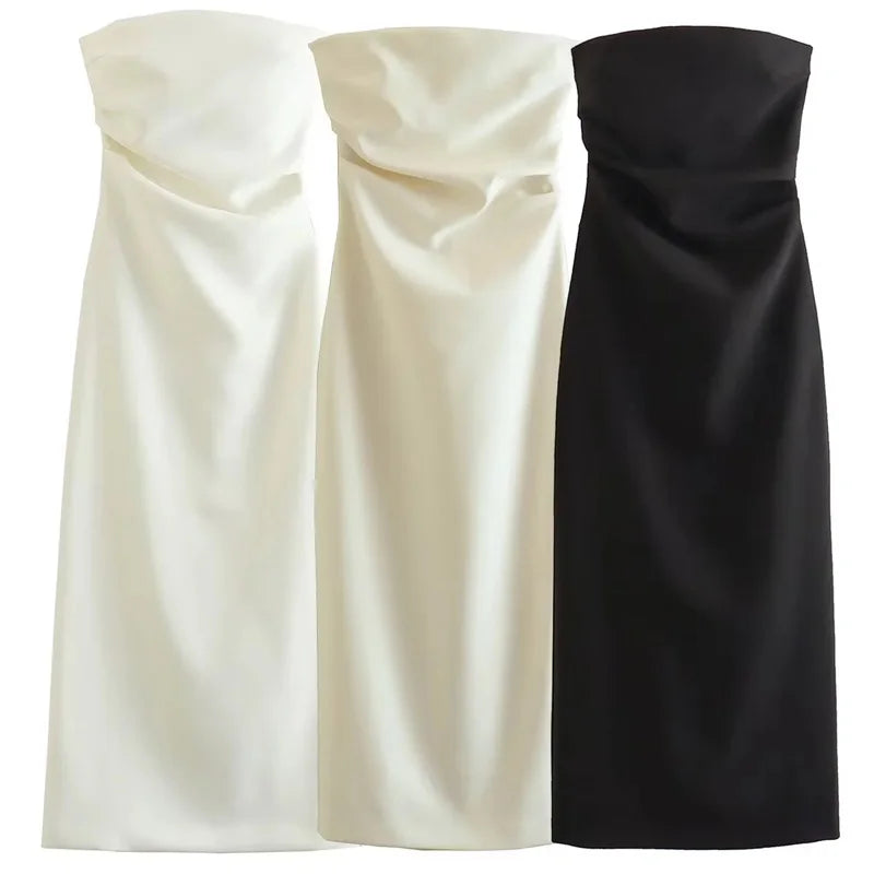 Strapless Ruffle Dress Fashion Summer Dresses Straight Neck Sleeveless Backless Back Slit Sexy Elegant Dress