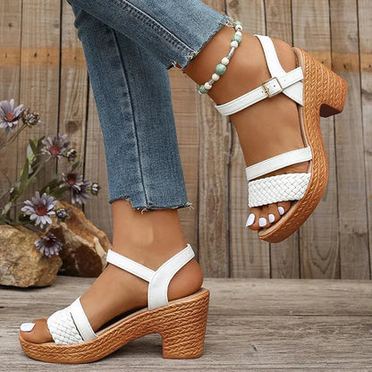 Women's Braided Chunky Heel Sandals Summer Ankle Strap Platform Gladiator Sandals - Shop & Buy