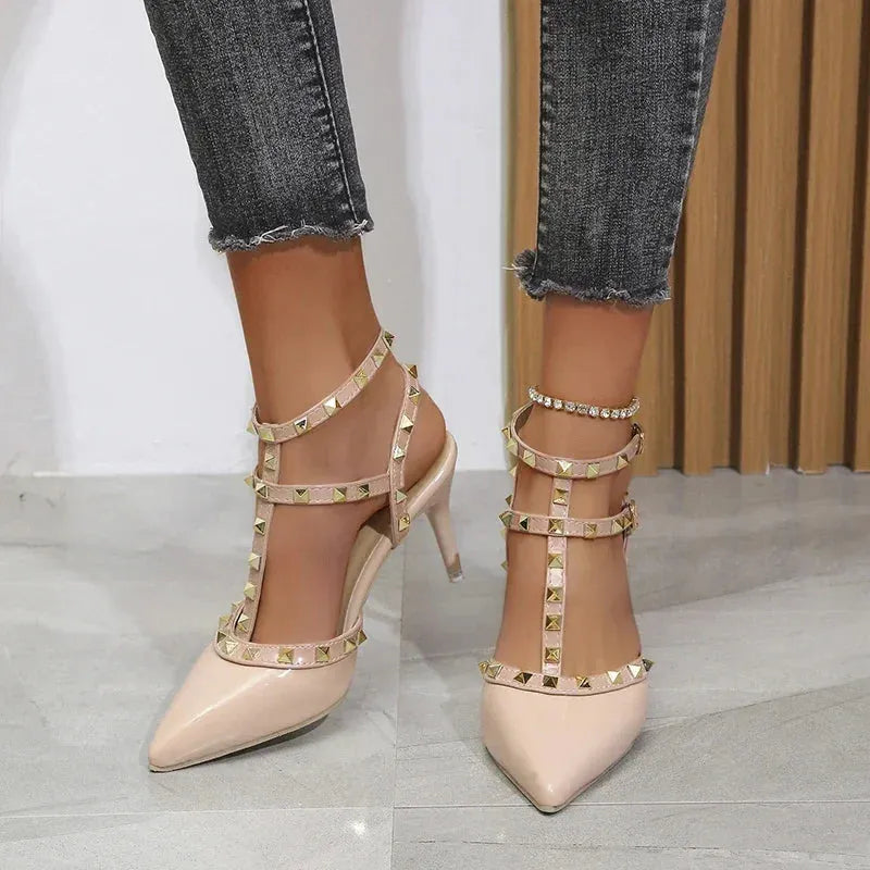 Women's Shoes Rivets Sandals Female Summer  Thick with Fine with High-heeled Shoes - Shop & Buy