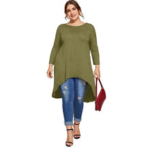 Load image into Gallery viewer, Plus Size Long Sleeve Elegant Tops Women Long Hi Low Fit Flare Spring Autumn Swing Blouse
