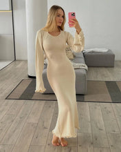 Load image into Gallery viewer, Elegant Knitted Sweater Maxi Dress Outfits for Women Flare Sleeve Sexy Backless Dresses
