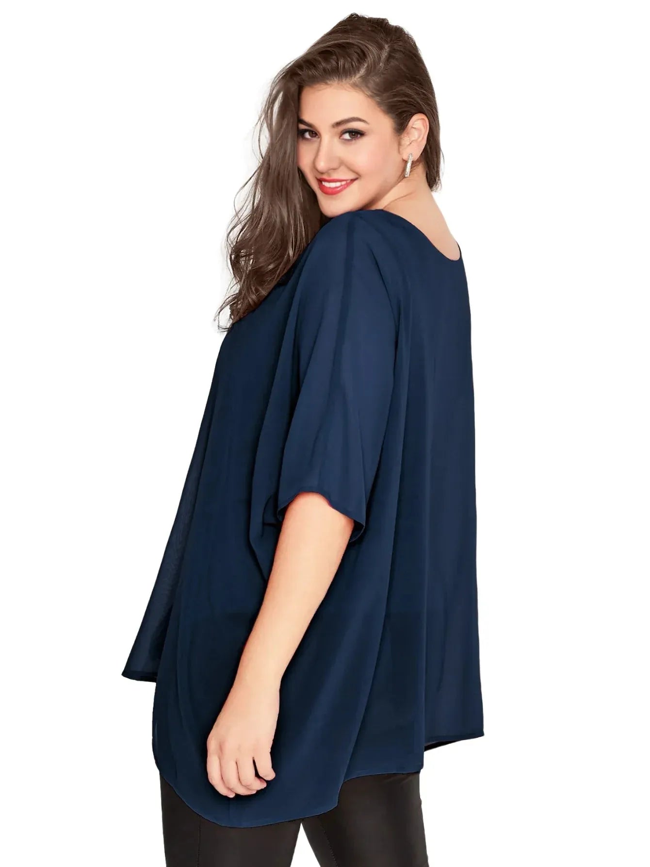 Womens Plus Size Elegant Summer Blouse Batwing Sleeve Oversized Chiffon Blouse Scoop Neck Large Size - Shop & Buy