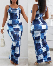 Load image into Gallery viewer, Women New Dress Denim Look Print U-Neck Maxi Dress
